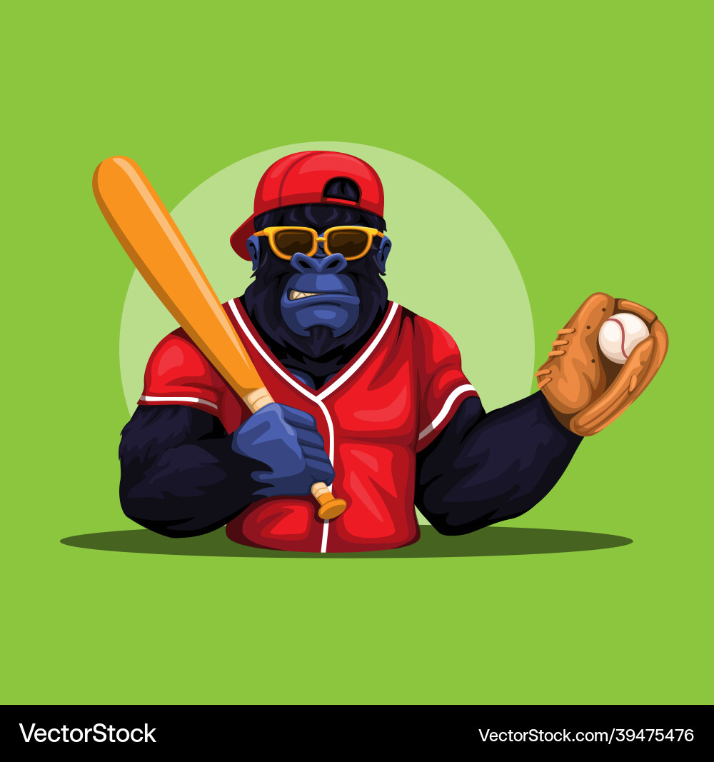 Gorilla Affen Baseball-Spieler Kostüm mit Fledermaus Gorilla Affen Baseball-Spieler Kostüm mit Fledermaus vektorbild
