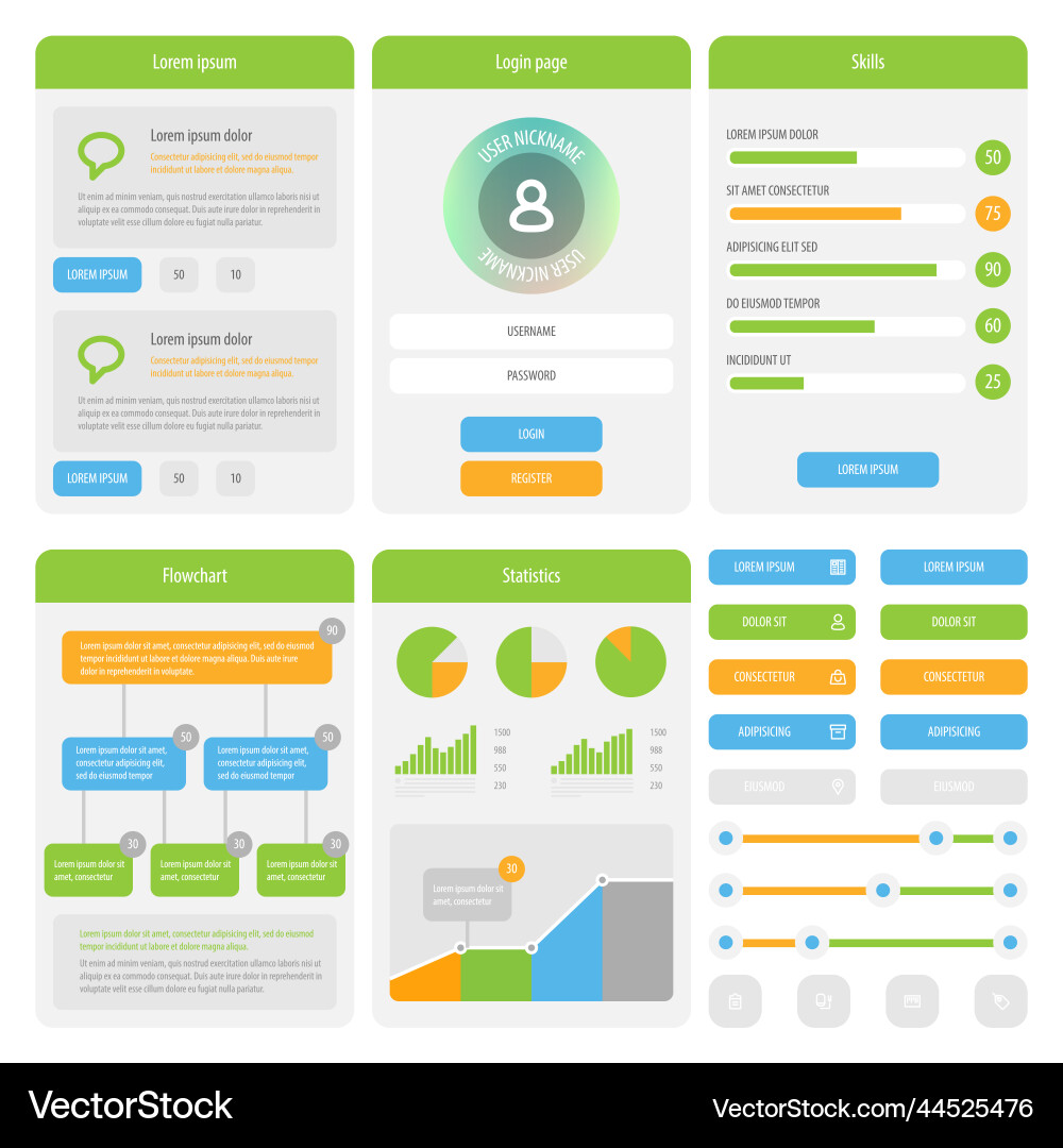 Mobile UI Kit - Flat App Template Vector Image