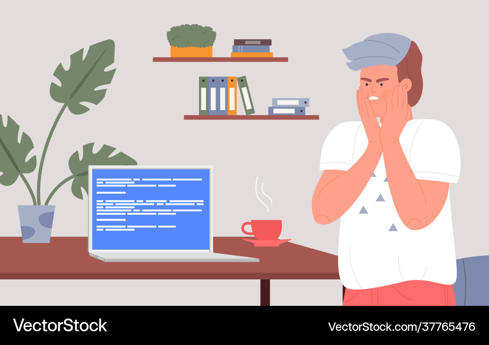 Office worker and broken computer angry student Vector Image