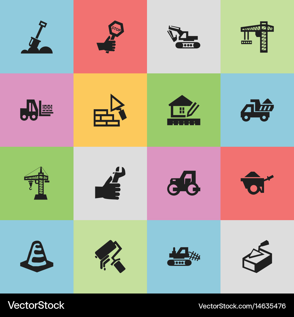 Set of 16 editable building icons includes Vector Image