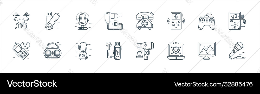 Technology devices line icons linear set quality Technology devices line icons linear set quality Vector Image