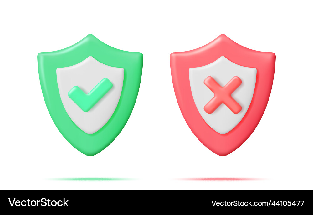 3d right and wrong button in shield Vector Image
