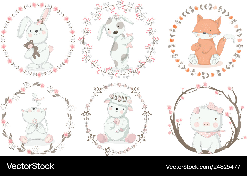 Adorable Baby Animal Border Vector Image