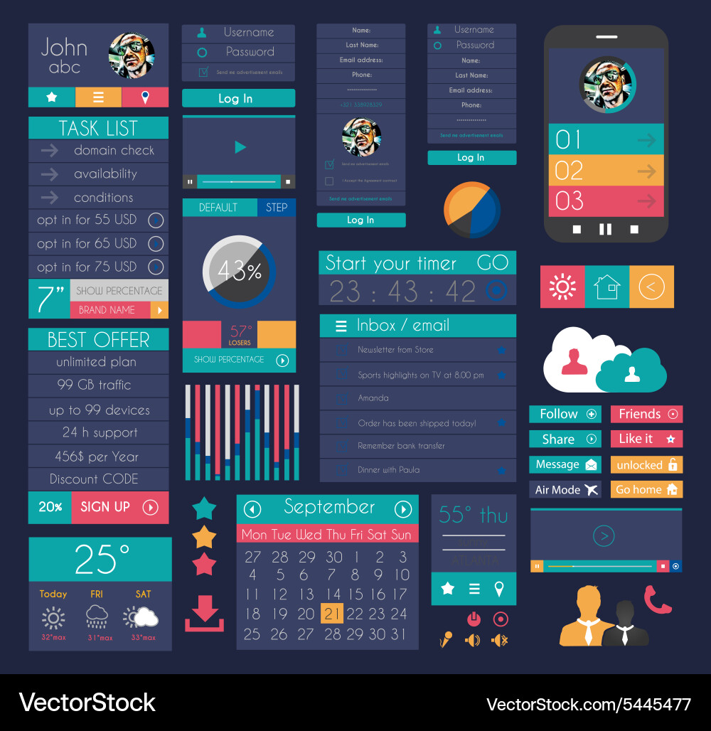 Flat UI Elements - Data & Infographics vector image