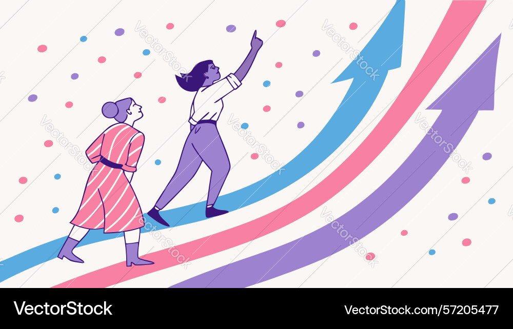 Group progressing on abstract arrow path shared vector image