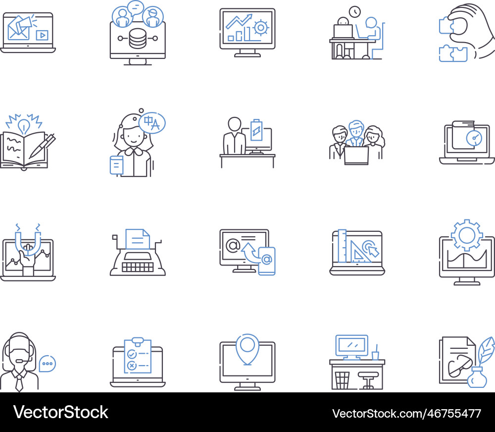 Management and workflow outline icons collection Vector Image