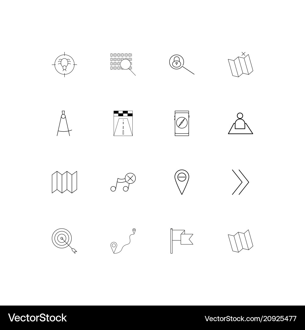 Maps and navigation linear thin icons set Vector Image