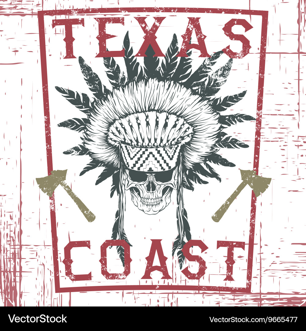 Old graphic label with skull of injun Vector Image