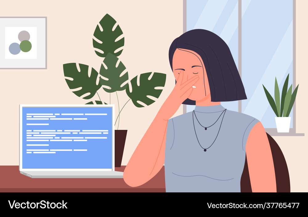People with computer tech error in office Vector Image