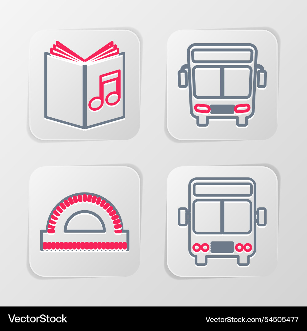 Set line bus protractor grid and audio book icon Set line bus protractor grid and audio book icon vector image