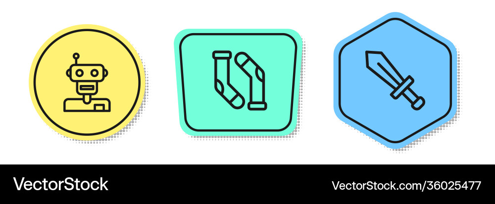 Set line robot socks and sword for game colored Set line robot socks and sword for game colored Vector Image