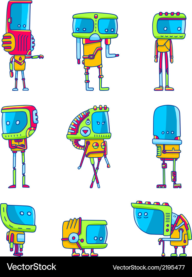 Set of funny robots Vector Image