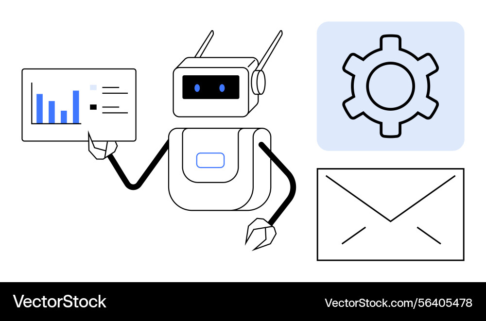 Automatisierungsroboter Analyse von Daten mit Graphengetriebe Automatisierungsroboter Analyse von Daten mit Graphengetriebe vektorbild