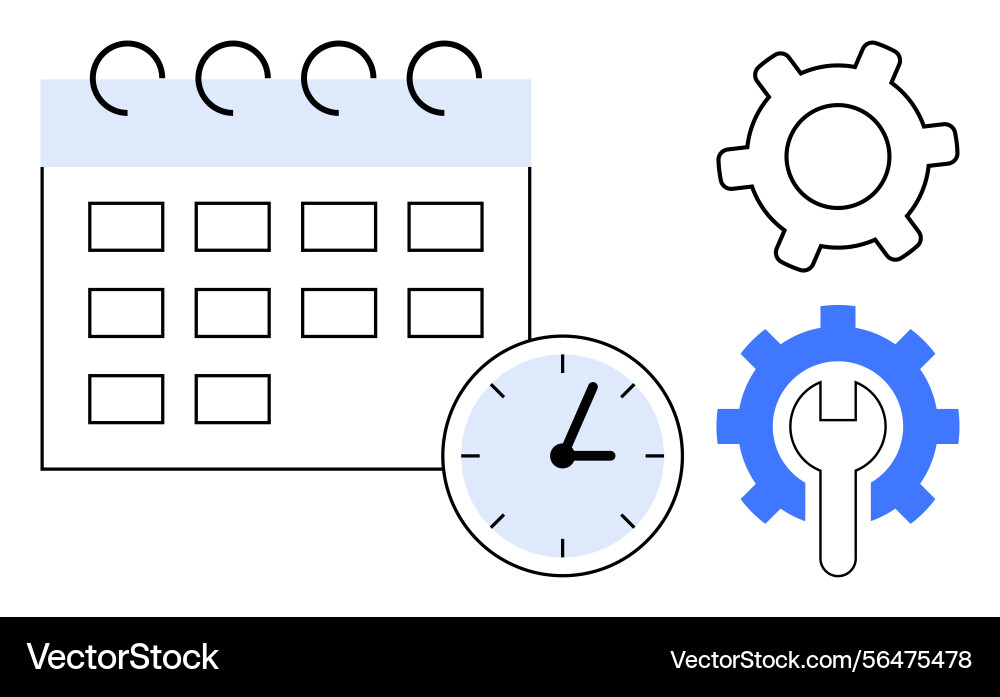 Calendar with clock and gears representing Calendar with clock and gears representing vector image