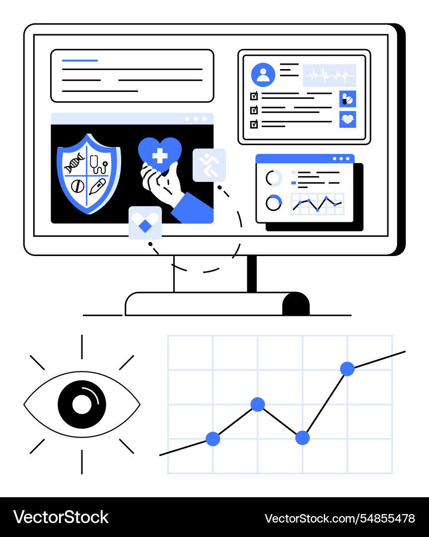 Digital healthcare dashboard with analytics user Digital healthcare dashboard with analytics user Vector Image
