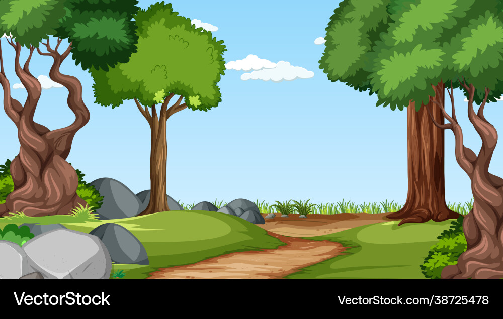Forest scene with various trees Forest scene with various trees Vector Image