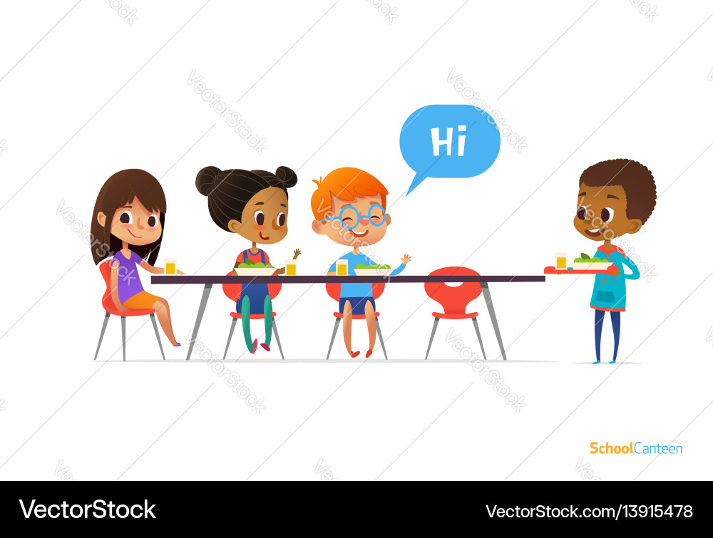 Multiracial kids sitting at table in school Multiracial kids sitting at table in school vector image
