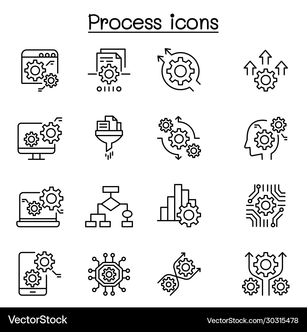 Process data analysis icon set in thin line style Vector Image