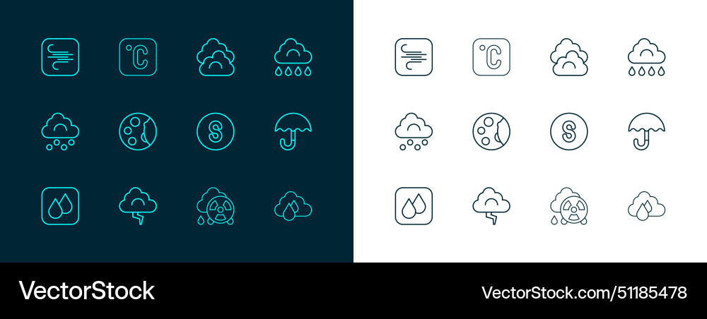 Set line cloud with rain and lightning compass Vector Image