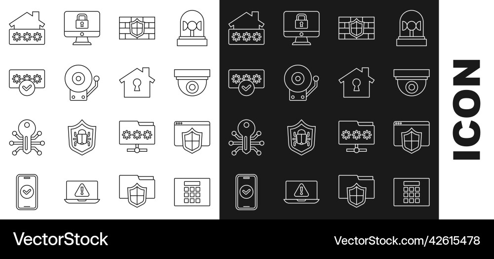 Set line password protection browser with shield Set line password protection browser with shield Vector Image