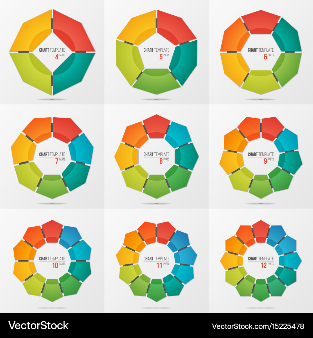 Set of polygonal circle chart templates with 4-12 vector image