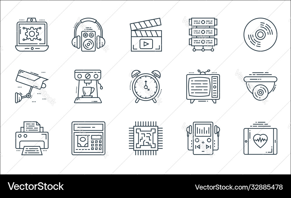 Technology devices line icons linear set quality Technology devices line icons linear set quality Vector Image