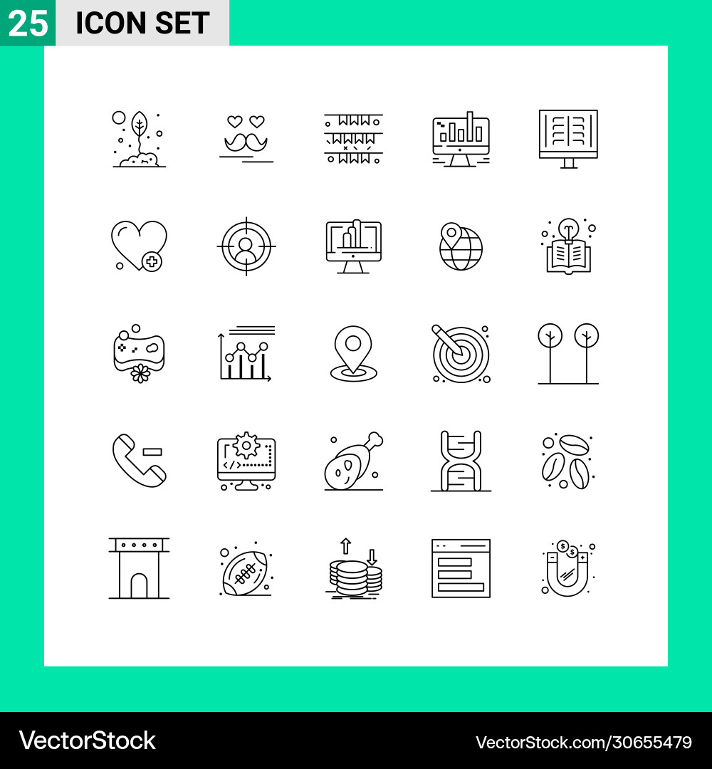 Editable line pack 25 simple lines graph Vector Image