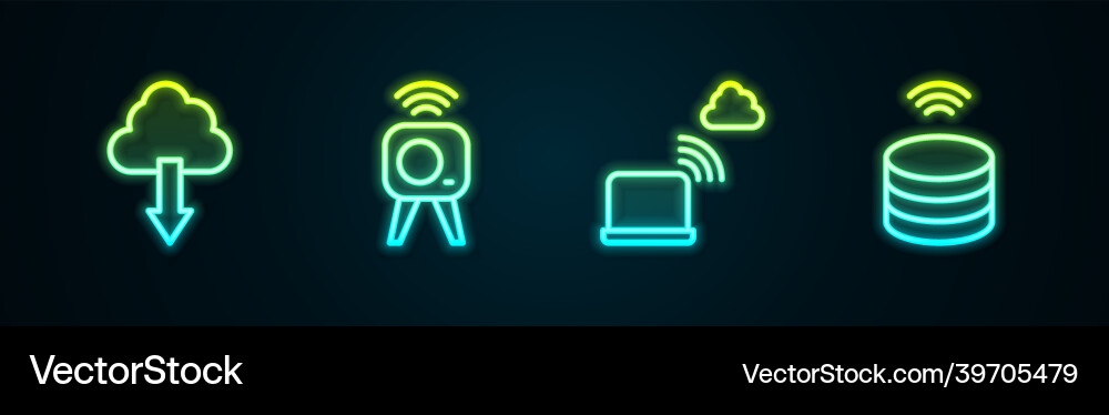 Set line cloud download web camera network Vector Image