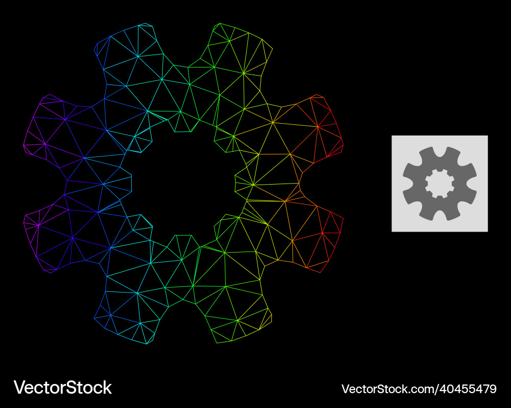 Spectral gradiented polygonal net cog gear icon Vector Image