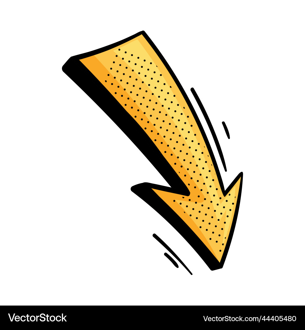 Curved yellow arrow with pointed end and dots Curved yellow arrow with pointed end and dots Vector Image