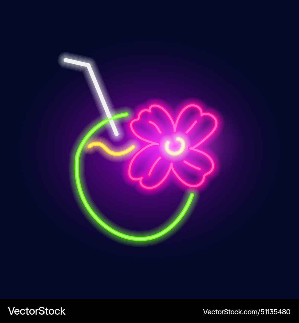 Fashion cocktail in coconut neon sign night Fashion cocktail in coconut neon sign night vector image