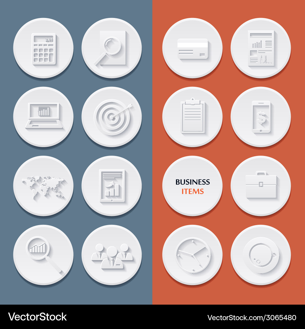 Flat icons of business workflow items and elements vector image