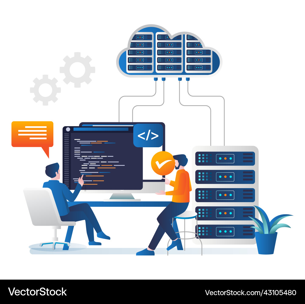 Isometric concept cloud server analyst programmer Vector Image