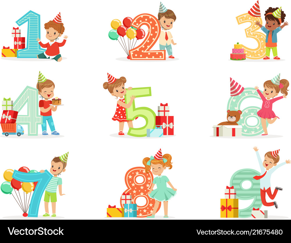 Little children birthday celebration set Little children birthday celebration set vector image
