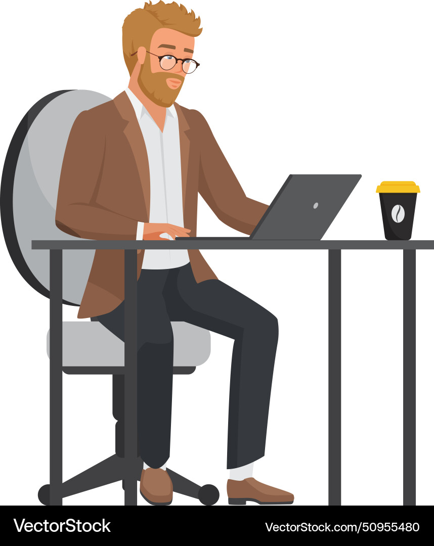 Mann arbeitet an Laptop-Office-Manager oder Lehrer Mann arbeitet an Laptop-Office-Manager oder Lehrer Vektorbild