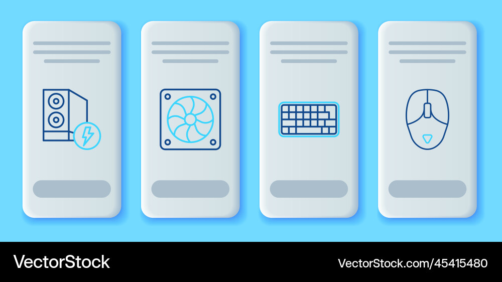 Set line computer cooler keyboard case Vector Image
