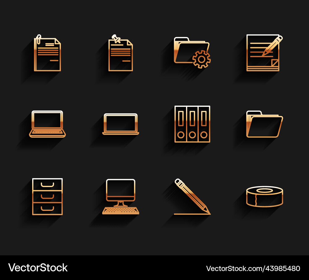 Set line drawer with documents computer monitor Set line drawer with documents computer monitor Vector Image