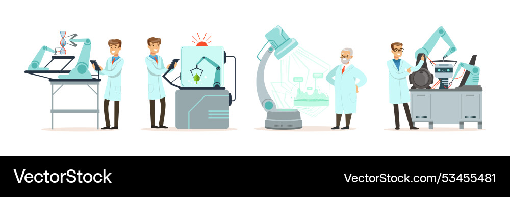 Artificial intelligence with man scientists Artificial intelligence with man scientists vector image