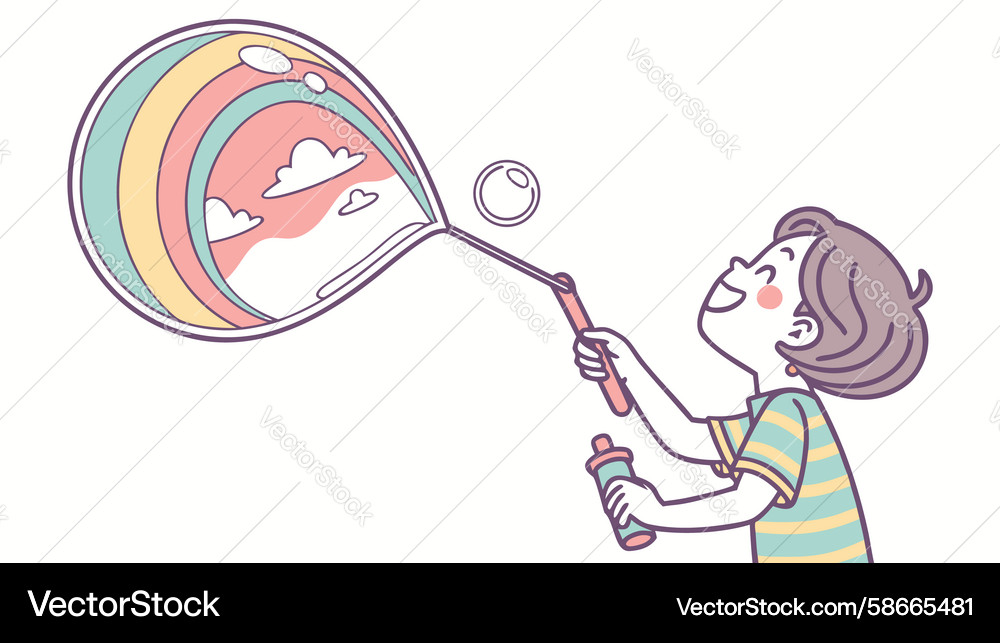 Child joyfully blowing bubbles creating Vector Image