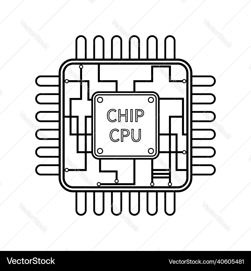 Cpu icon chip in line style microchip vector image