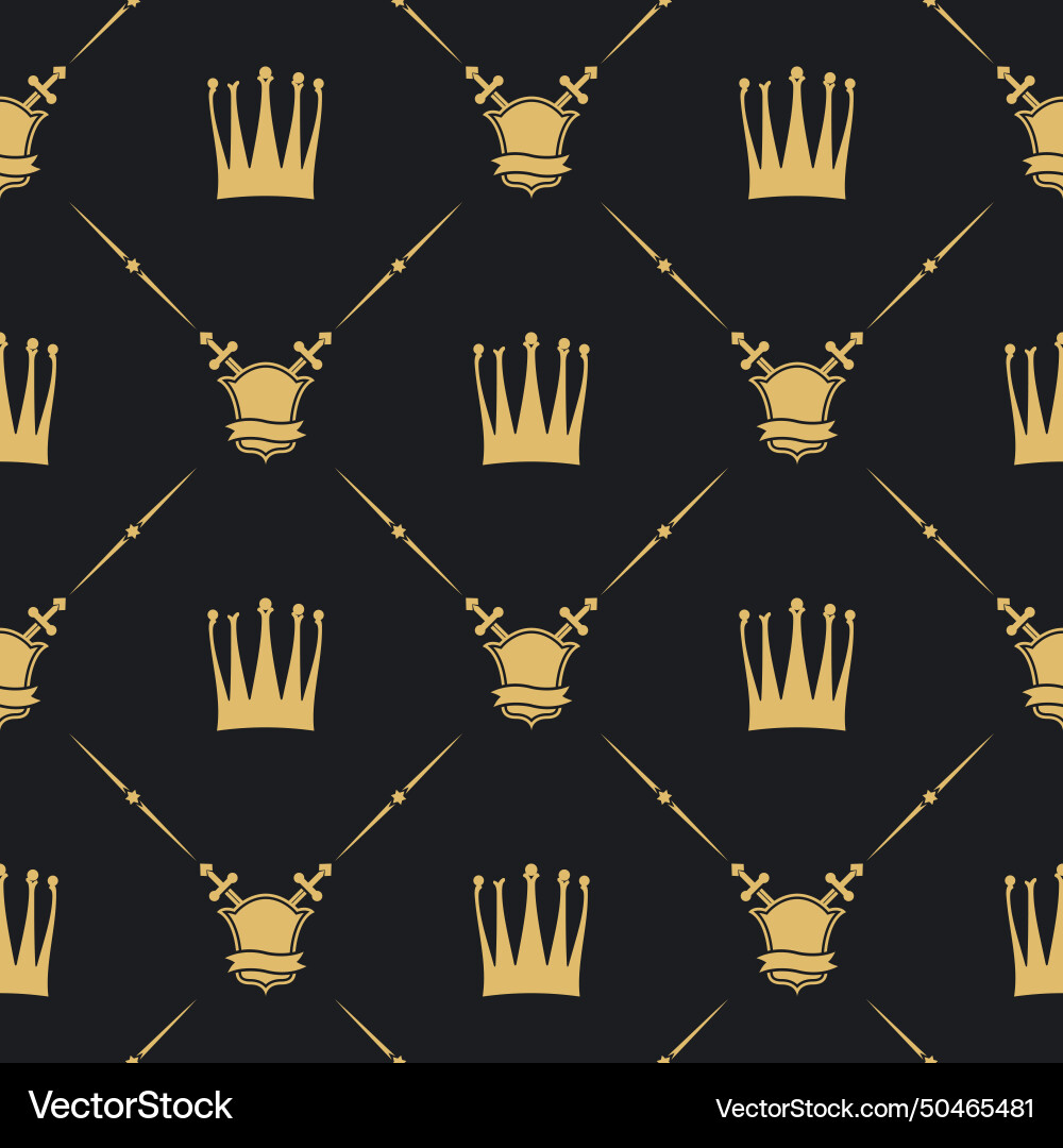 Crown with sword and shield seamless pattern Crown with sword and shield seamless pattern Vector Image
