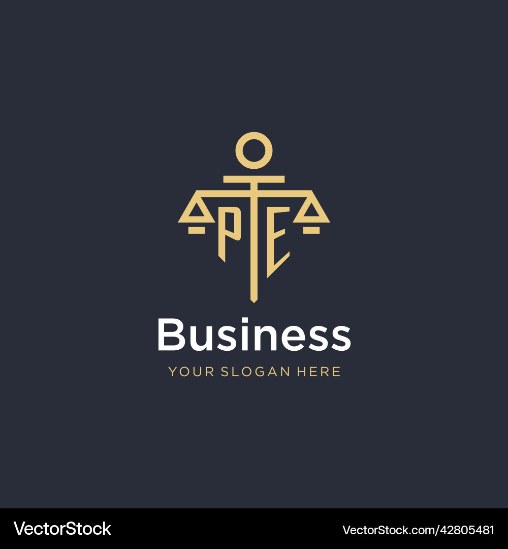Pe initial monogram logo with scale and pillar Vector Image
