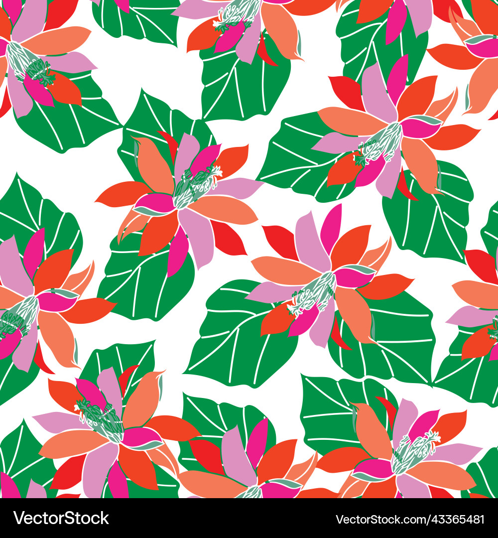 Seamless abstract lily and leaf pattern Vector Image