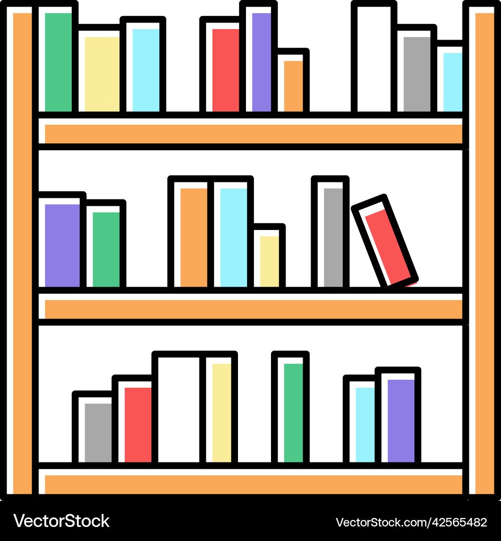 Library shelf with books color icon Library shelf with books color icon Vector Image