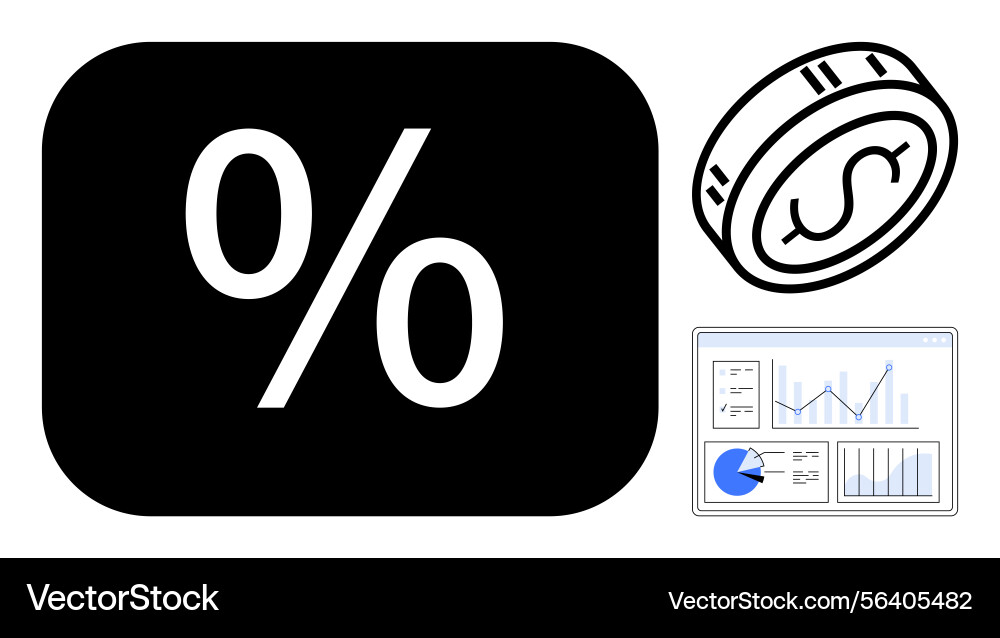 Percentage symbol with coin and data graph Percentage symbol with coin and data graph vector image