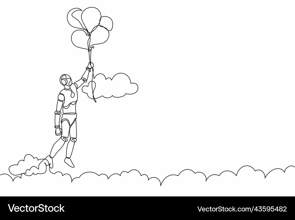 Single continuous line drawing robot floating Single continuous line drawing robot floating Vector Image