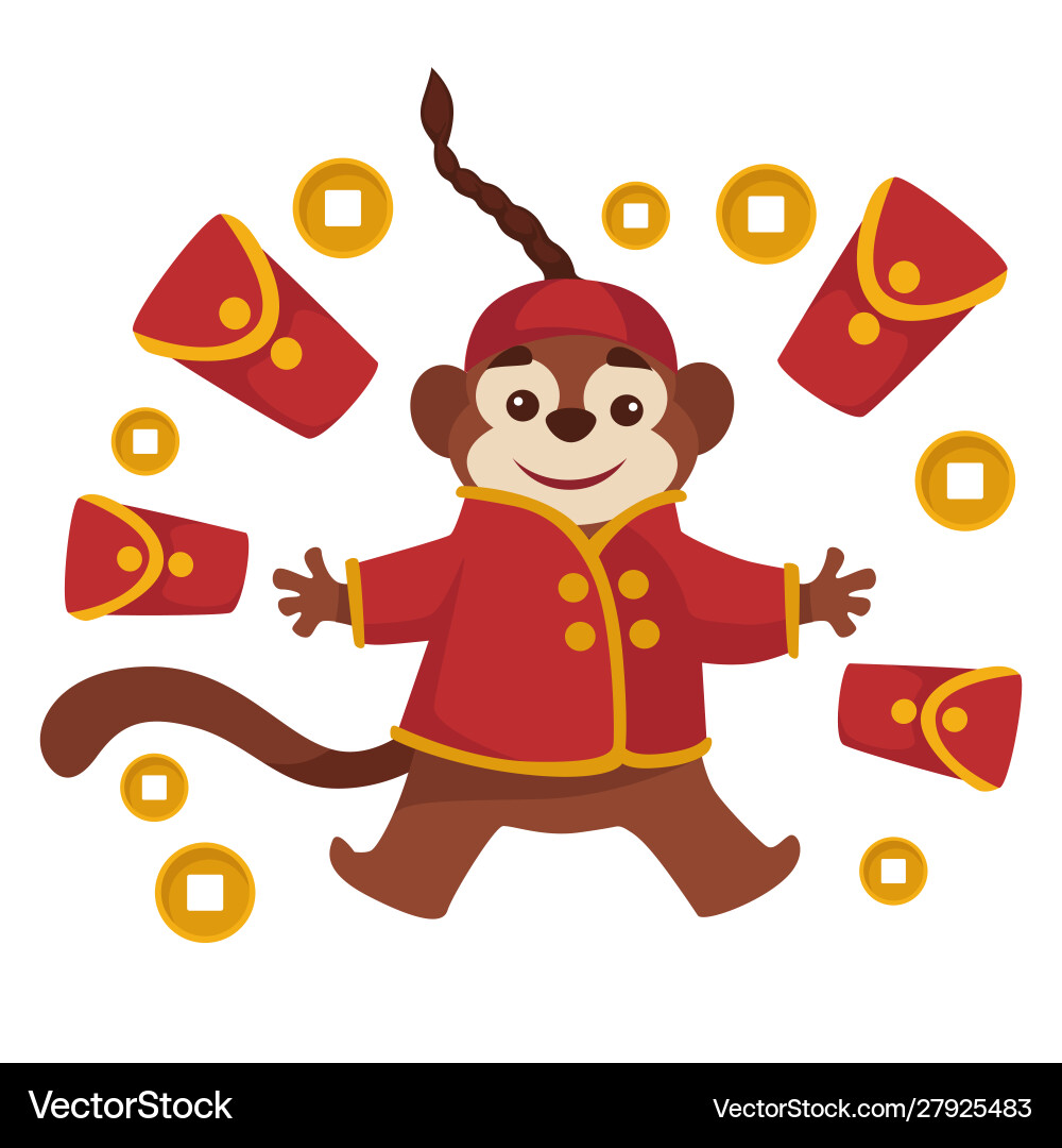 Chinese new year monkey in clothing red Chinese new year monkey in clothing red vector image