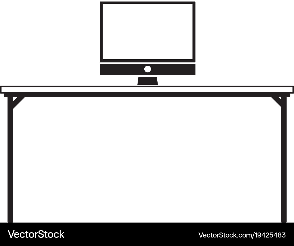 Contour wood desk object with computer technology Vector Image