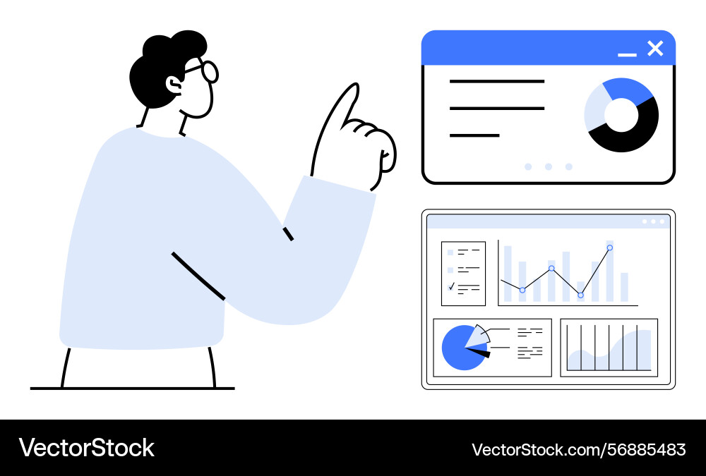 Data analyst interpreting charts and graphs Data analyst interpreting charts and graphs vector image