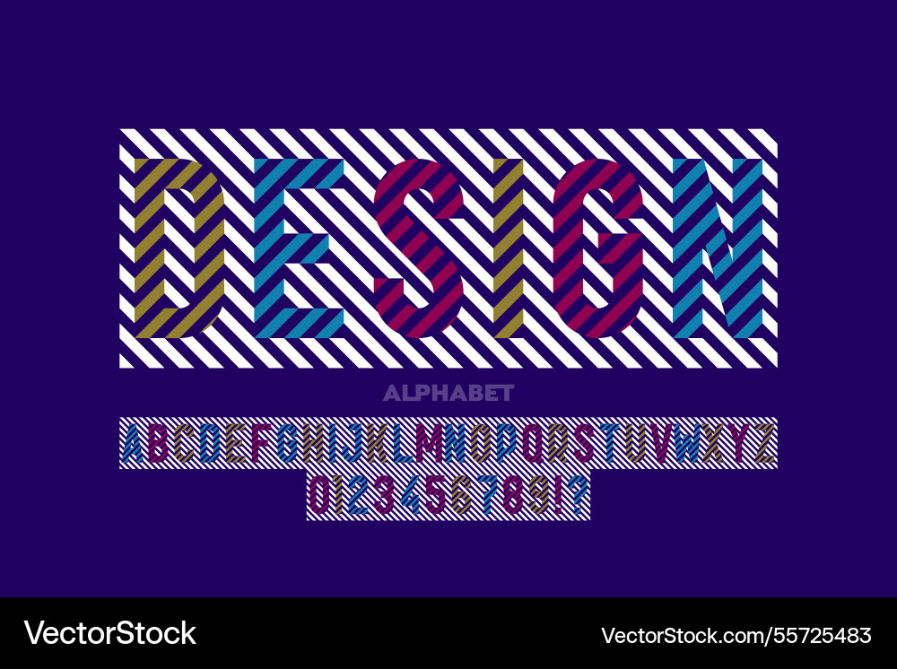Design striped font design alphabet letters and Vector Image